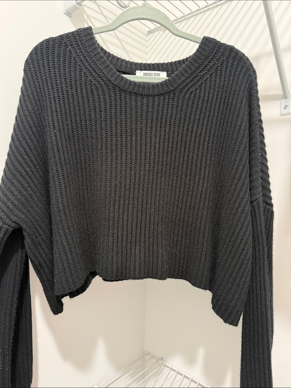 Double Zero Charcoal Black Cropped Ribbed Crewneck Sweater